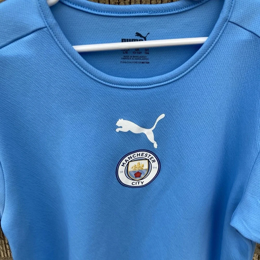 Manchester City Boys Large (13–14) Soccer Jersey Shirt Puma Baby Blue‎